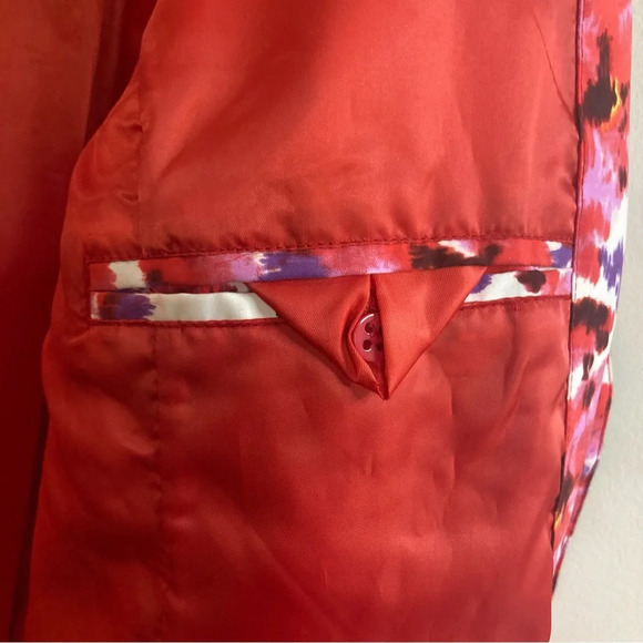 LANDS’ END Sz L Floral Buttoned Pockets Lined Knee  Length Raincoat Trenchcoat - Picture 13 of 14